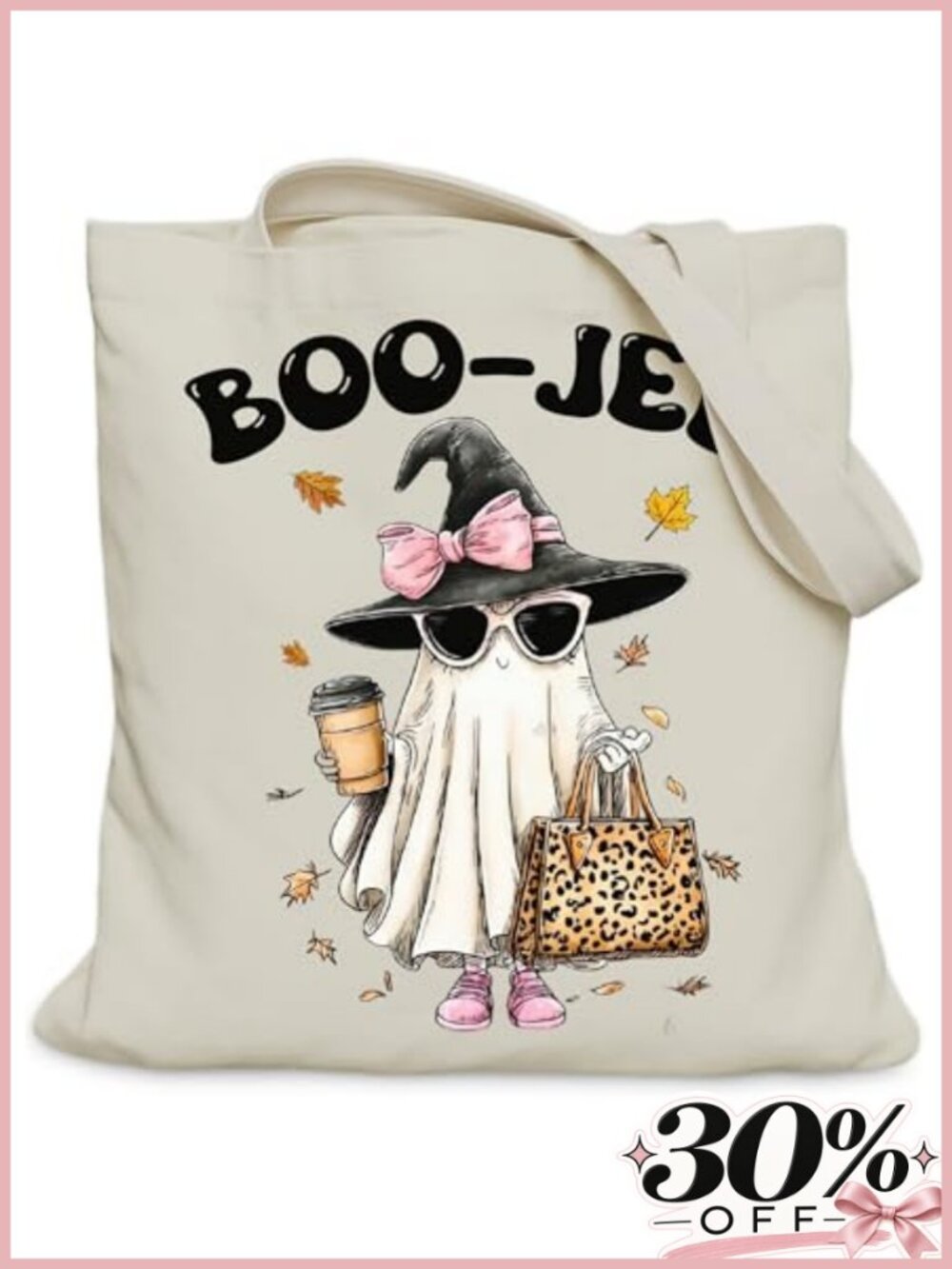 Halloween Ghost Tote Bag Cotton Canvas Medium with Inner Pocket Reusable